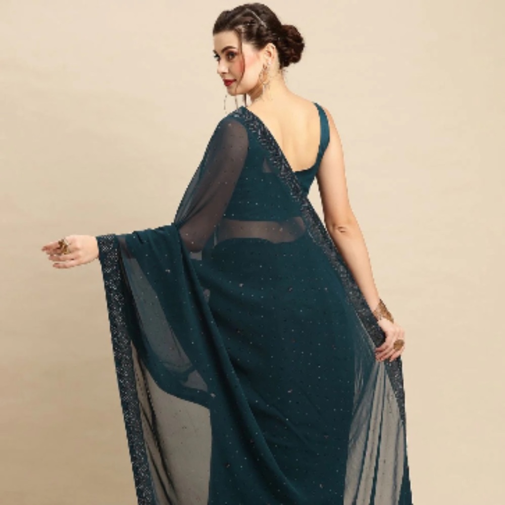 Zohra Teal Georgette Mukaish One Minute Teal Saree